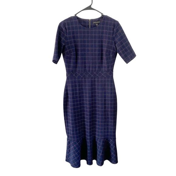 Banana Republic Navy Plaid Midi Dress with Flounce Hem - Picture 2 of 11